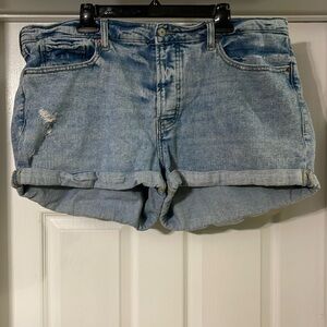 Old Navy - medium wash distressed blue jean shorts - button fly - size 18